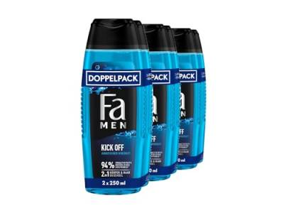 FA Men 2in1 Duschgel Kick Off, 2er Pack (3x 2x250 ml) 2in1 Formel für Haare & Körper, aktiviere deine Sinne mit dem intensiven, maskulinfrischen Duft von Eukalyptus und aquatischer Minze von Fa