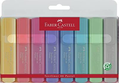 Faber-Castell 154681 - Textmarker Set TL 1546, 8er Etui, Pastell Farben, mit langlebiger Keilspitze, Strichbreite 1 - 5 mm von Faber-Castell