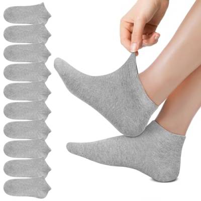 Falechay 10 Paar Unisex Sneaker Socken Damen 35-38 Herrensocken Baumwolle Atmungsaktive Sportsocken Kurze Socks,Grau 35-38 von Falechay