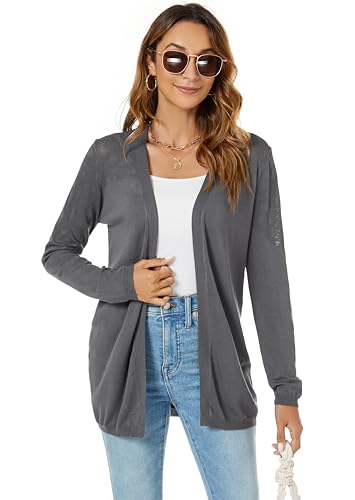 Famrrifuu Strickjacke Damen Lang Cardigan Sommer Leicht Sweater Cardigan Casual Langarm Elegant Sommerjacken,Grau,XXL von Famrrifuu