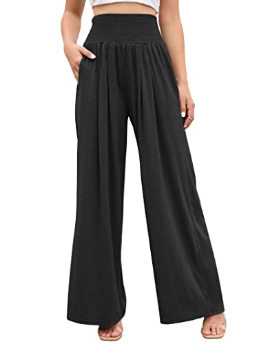 Famulily Damen Hose mit weitem Bein, elastisch, hohe Taille, Baumwolle, Yogahose mit Taschen, Loungewear für alle Jahreszeiten, S-XXL, Schwarz , XXL von Famulily