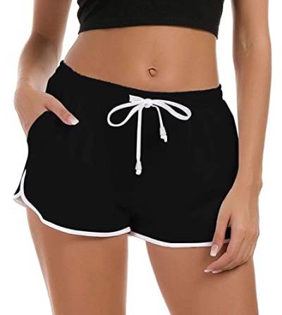 Fanient Damen Stilvolle Badeanzug Shorts Schwarz Beach Boardshorts Cute Styles Acitve Workout Yoga Sporthose mit elastischem Bund XL 48-50 von Fanient