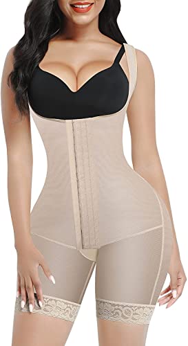 FeelinGirl Damen Formende Bodys Bauch Weg Shapewear mit 3 Reihen Haken Figurformender mit Breite Schultergurte Taillenformer Hohe Taille Angenehm Shaping Bodysuit Beige L von FeelinGirl