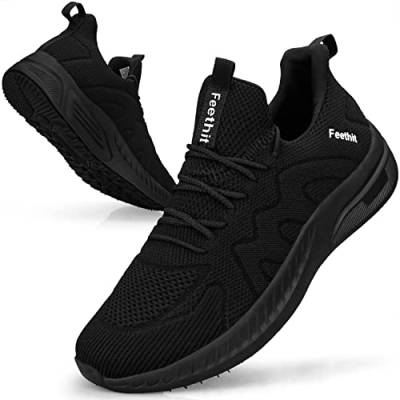 Feethit Sneaker Herren Schuhe Sportschuhe Laufschuhe Turnschuhe Herren Tennis Fitness Jogging Walkingschuhe Leichtgewichts Atmungsaktiv Freizeit Straßenlaufschuhe Schlüpfen Schuhe Schwarz 44 EU von Feethit