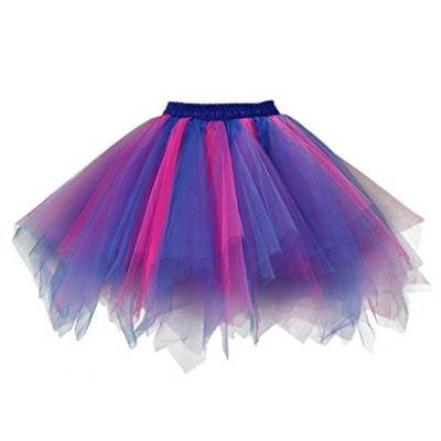 FEOYA Damen Tutu Rock Kurz Tüllrock Vintage Minirock Mädchen Falten Rock Cosplay Karneval Party Tanzen Pettiskirt Größe XL - Bunte Streifen 4 von FEOYA