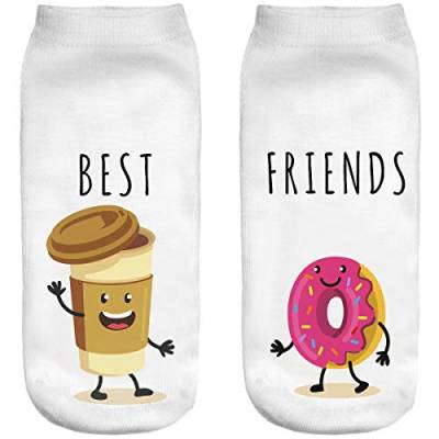 Lustige Socken Sneaker Halbsocken Strümpfe Sportsocken Füßlinge mit Motiv 3D für Frauen, Size EU 36-40, Weihnachten Ferien Seasons Lutscher süßer Coffe+Donut [001] von Ferocity