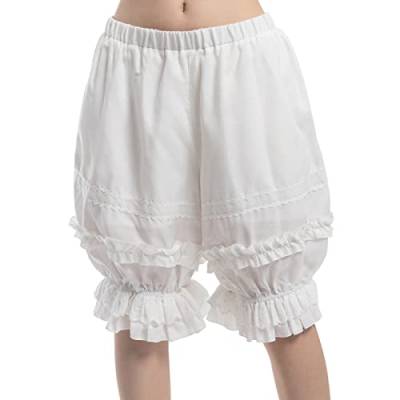 Fiamll Damen Süße Bloomers Shorts Schlafanzughose mit Rüschen Viktorianische Stylisch Pumphose Shorts Bermuda Hosen kurz Weiße XXL/3XL von Fiamll