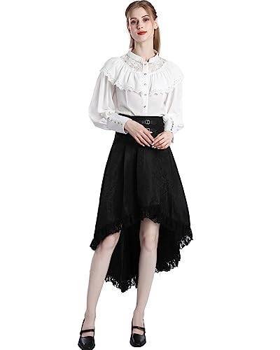Fiamll Viktorianische Bluse für Damen Gothic-Shirt Vintage Langarm Top mit Lotus Rüschen Weiße 3XL von Fiamll