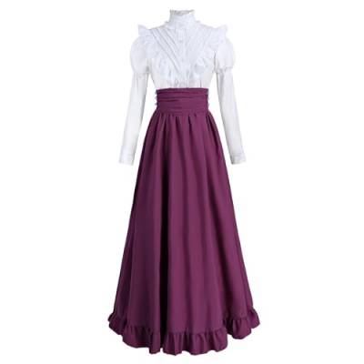 Fiamll Viktorianisches Kleid Renaissance Kostüm Damen Vintage Ballkleid Damen Mittelalter Bluse mit Renaissance Maxirock Rosa XL von Fiamll