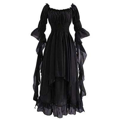 Fiamll Viktorianisches Kleid Renaissance Kostüm Frauen Gothic Hexenkleid Mittelalterliches Hochzeitskleid (Schwarz S/M) von Fiamll