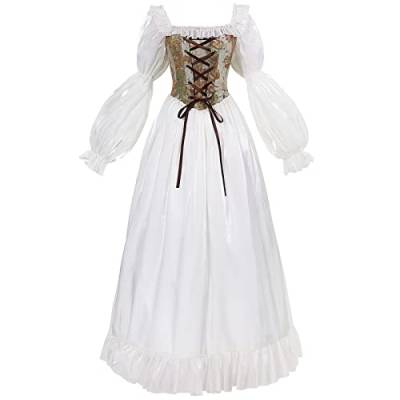 Fiamll Viktorianisches Kleid Rokoko Mittelalter Königin Kostüm Damen Puffärmel mit Bodenlänge Kleider Karneval, Mottoparty Grün 3XL von Fiamll