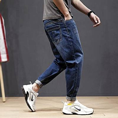 Jeans Herren Hose Jeanshose Korean Style Fashion Männer Jeans Loose Fit Denim Pluderhosen Retro Blau Streetwear Hip Hop Jeans Männer Wide Leg Baggy Hosen 32 Dunkelblau von Focisa
