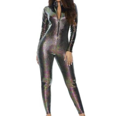 Forplay Damen Zipfront Reptile Jumpsuit Erwachsenenkostme, schwarz, M-L von Forplay