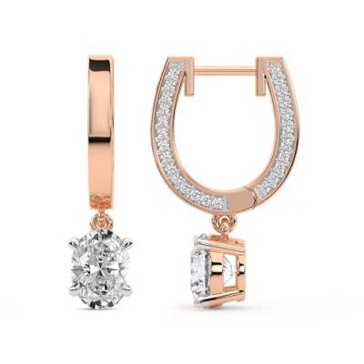 10 Karat IGI-Zertifiziert Oval Form Im Labor Gezüchteter Diamant Earrings | 14K in Roségold | Midnight Charms Creolen mit Labor-Diamant | Krappenfassung | FG-VS1-VS2 Qualität von Friendly Diamonds