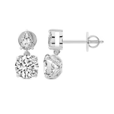 10 Karat IGI-Zertifiziert Runden Form Im Labor Gezüchteter Diamant Earrings | 14K in Weißgold | Seraphic Teardrop Dangling Ohrringe | Krappenfassung | FG-VS1-VS2 Qualität von Friendly Diamonds
