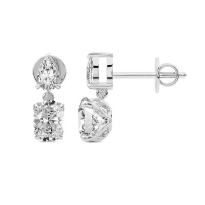 2 Karat IGI-Zertifiziert Oval Form Im Labor Gezüchteter Diamant Earrings | 14K in Weißgold | Seraphic Teardrop Dangling Ohrringe | Krappenfassung | FG-VS1-VS2 Qualität von Friendly Diamonds