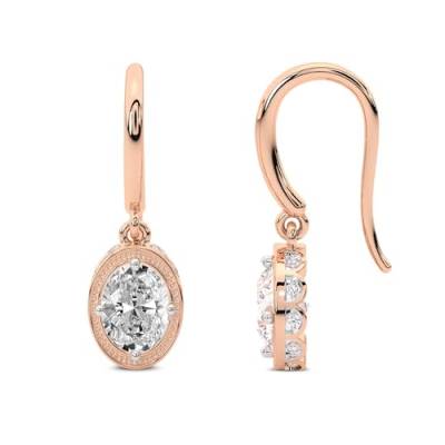 3 Karat IGI-Zertifiziert Oval Form Im Laboror Gezüchteter Diamant Ohrringe | 14K in Roségold | Bella Vintage baumelnde Labor-Diamant-Ohrringe | Krappenfassung | FG-VS1-VS2 Qualität von Friendly Diamonds