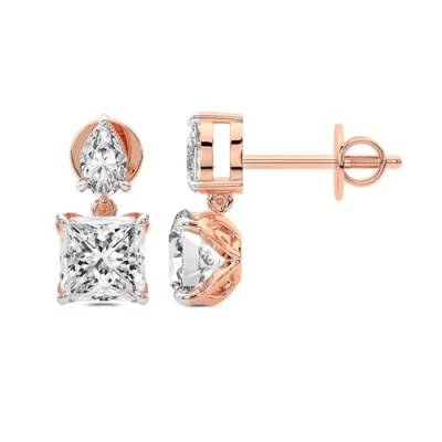 3 Karat IGI-Zertifiziert Prinzessin Form Im Labor Gezüchteter Diamant Earrings | 18K in Roségold | Seraphic Teardrop Dangling Ohrringe | Krappenfassung | FG-VS1-VS2 Qualität von Friendly Diamonds
