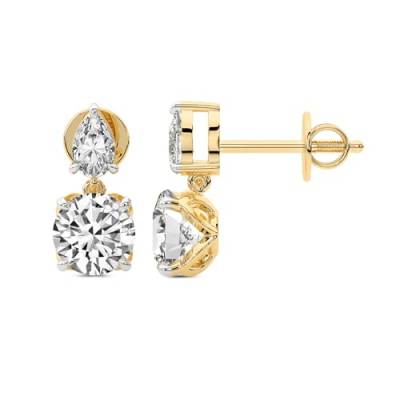 4 Karat IGI-Zertifiziert Runden Form Im Labor Gezüchteter Diamant Earrings | 18K in Gelbgold | Seraphic Teardrop Dangling Ohrringe | Krappenfassung | FG-VS1-VS2 Qualität von Friendly Diamonds