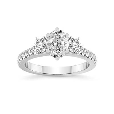 Friendly Diamonds 5 Karat IGI-Zertifiziert Oval Form Im Labor gezüchteter Diamant-Verlobungsring | 14K oder 18K in Weiß-, Gelb- oder Roségold | Drei-Stein-Tiara-Ring | FG-VS1-VS2 Qualität von Friendly Diamonds