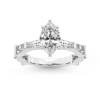 Im Labor Gezüchtet Diamant Verlobungsring Für Frauen 5 Karat IGI-Zertifiziert Marquise Form | 14K oder 18K Weiß-, Gelb- oder Roségold Gizele Tapered Side Stone Ring | FG-VS1-VS2 Qualität von Friendly Diamonds