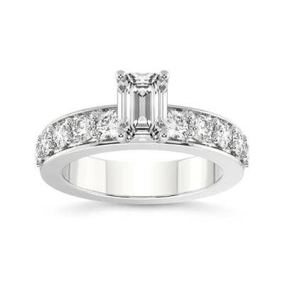 Im Labor Gezüchtet Diamant Verlobungsring für Frauen 1 Karat IGI-Zertifiziert Emerald Form | 14K oder 18K Weiß-, Gelb- oder Roségold Alfreda Half Eternity Diamant Ring | FG-VS1-VS2 Qualität von Friendly Diamonds