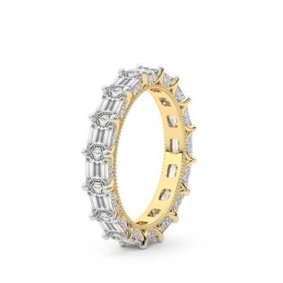 Runden & Smaragd Form Im Labor Gezüchteter Diamant Sol Milgrain Ewigkeitsring Für Frauen | 4 Karat IGI-Zertifiziert 14K Gelbgold | FG-VS Qualität Freundliche Diamanten Größe des Ewigkeitsrings 4 von Friendly Diamonds