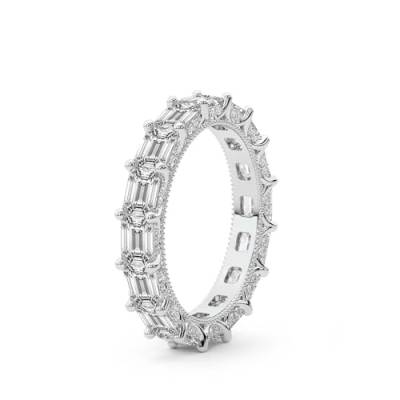 Runden & Smaragd Form Im Labor Gezüchteter Diamant Sol Milgrain Ewigkeitsring Für Frauen | 5 Karat IGI-Zertifiziert Platinum | FG-VS Qualität Freundliche Diamanten Größe des Ewigkeitsrings 8.5 von Friendly Diamonds