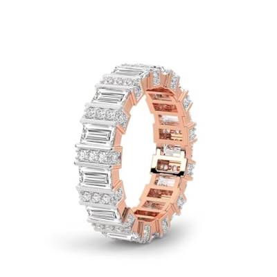 Stangenbrot & Runden Form Im Labor Gezüchteter Diamant Jordan Ewigkeitsring Für Frauen | 3 Karat IGI-Zertifiziert 14K Roségold | FG-VS Qualität Freundliche Diamanten Größe des Ewigkeitsrings 6 von Friendly Diamonds