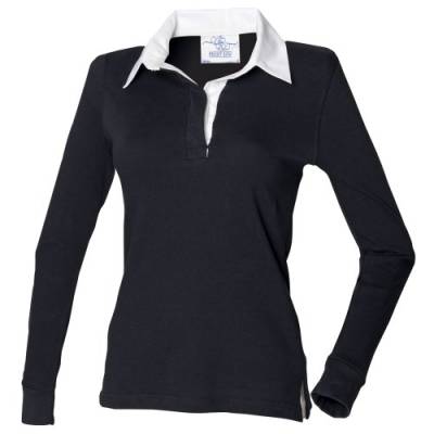 Front Row Damen Rugby Polo-Shirt, Langarm (Medium) (Schwarz/WeiÃŸ) von Front Row