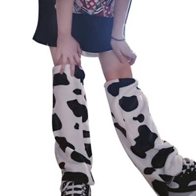 Frotox Frauen Winter Plüsch Beinlinge Kuh Leopard Print Fuß Abdeckung Socken, Große Version der Kuhstruktur, Length 35cm von Frotox