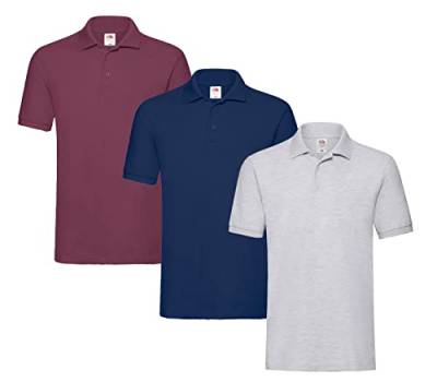 Fruit of the Loom 3er Premium Herren Polo-Shirt M L XL 2XL 3XL auch Farbsets (1Navy1Burgund1Grau + 1 HL Kauf Notizblock, 2XL) von Fruit of the Loom