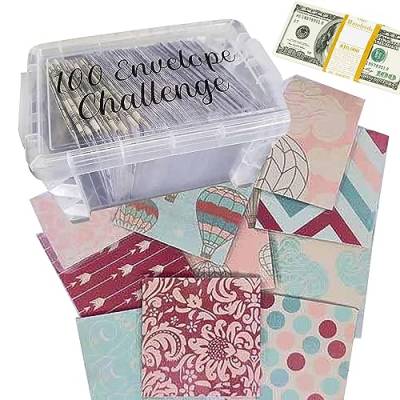 100 Umschlag-Challenge-Kit - Sparen Sie Geld-Challenge 100 Tage,Das Budgetplanungshandbuch hilft Kindern, das Sparen zu lernen, und die Aufbewahrungsbox ist ideal für Auto-, Geburtstags- und von Fulenyi