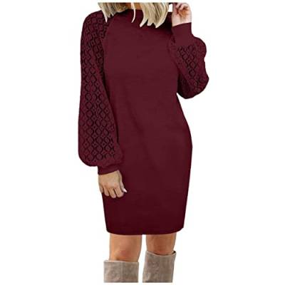 Pulloverkleid Damen Strick Sexy Herbst Winter Elegant Langarm A Linie Kurz Mini Winterkleid Strickkleid von Fulidngzg