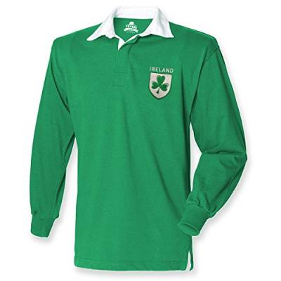 Retro Herren-Rugbyshirt für Irland-Fans, Trikot mit Kleeblatt-Logo 6 Nations Irisch Gr. X-Large, Grün - Irish Green von FunkyShirt