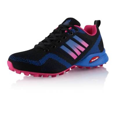 Fusskleidung® Damen Herren Wanderschuhe Bequeme Trail Running Trekkingschuhe Schwarz Blau Pink EU 36 von Fusskleidung