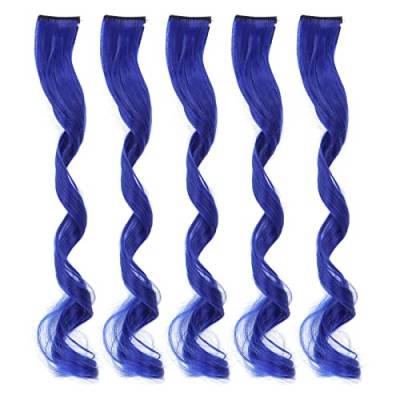 Farbige Clip-in-Haarverlängerungen, 5 Stück Langes Lockiges Haarteil für Frauen und Mädchen, Stilvolle Haarverlängerung, Farbige Highlights, Haarteil mit Clip(Kristallblau) von Fybida