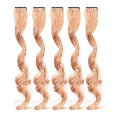 Farbige Clip-in-Haarverlängerungen, 5 Stück Langes Lockiges Haarteil für Frauen und Mädchen, Stilvolle Haarverlängerung, Farbige Highlights, Haarteil mit Clip(Rosa-Orange) von Fybida