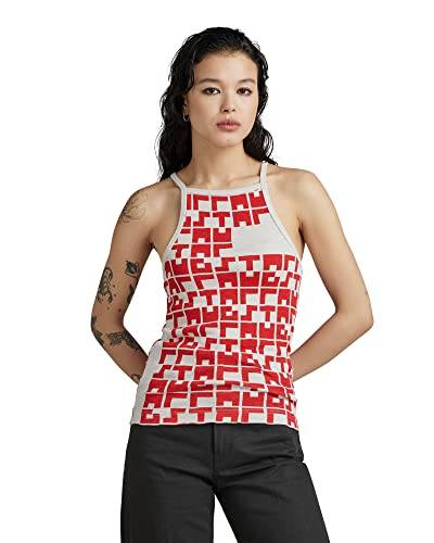 G-STAR RAW Damen Printed Tanktop Cropped Ultra Slim, Mehrfarben (oyster mushroom/acid red tetris D23229-D263-D966), L von G-STAR RAW