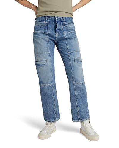 G-STAR RAW Damen Viktoria Utility High Straight Jeans, Blau (faded denali blue destroyed D24566-D499-G565), 30W / 32L von G-STAR RAW