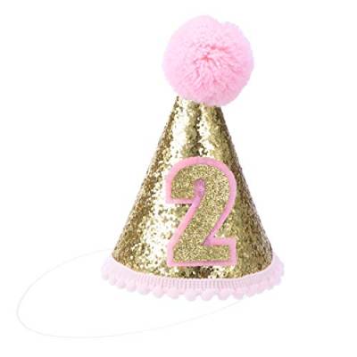 GALPADA Kopfschmuck Babyparty Haarband 2. Geburtstagskegel Hut für Baby- Glitzer Zweite 2 Geburtstagskronen- Cap Pom Topper für Baby Show Geburtstagsfeier (Pink) Prickelnde Babymütze von GALPADA