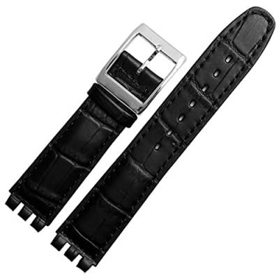 GANYUU 17 mm, 19 mm, echtes Kalbsleder-Armband für Swatch-Uhrenarmband, Herren, Damen, Alligatormuster, Armband-Zubehör (Farbe: Svart, Größe: 17 mm) von GANYUU