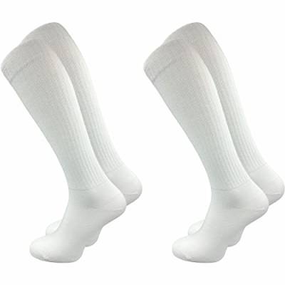GAWILO Damen Retro Kniestrümpfe (2 Paar) | 78% Baumwolle | knielange Socken im sportlichen Look mit Komfortbund | ohne zu Verrutschen (35-38, weiß) von GAWILO