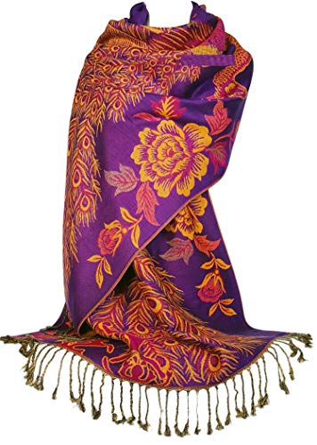 GFM® Dies ist ein wunderschöner Schal im Pashmina-Stil mit Pfauen- und Blumenmuster DK1909-ghjmn-Lila von GFM