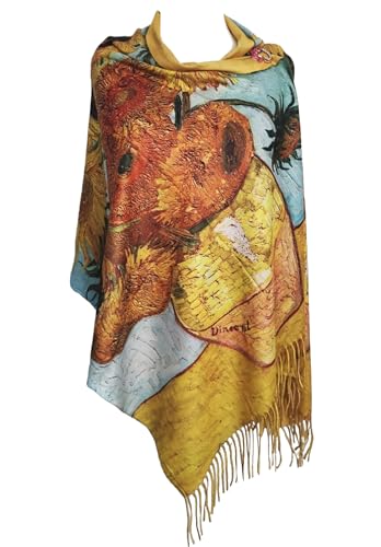 GFM® Wollmischung Kaschmir Textur Malerei Kunst basiert Druck Schal Schal für Herbst Winter (PWSHL), Pwshl-van Gogh Sonnenblumen-Vase, 42 von GFM