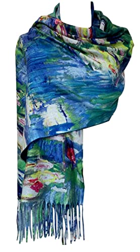 GFM® Wollmischung Kaschmir Textur Malerei Kunst basiert Druck Schal Schal für Herbst Winter (PWSHL), Pwshl-monet Seerose, 42 von GFM