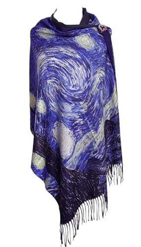 GFM® PWSHL Wollmischung Kaschmir Textur Malerei Kunst Basis Druck Schal Schal für Herbst Winter, Pwshl-van Gogh Sternennacht, 42 von GFM