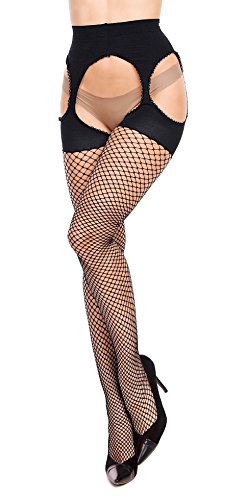 Glamory Damen Mesh Ouvert Strumpfhose, Durchsichtig, Schwarz (Schwarz Schwarz), XXX-Large (Herstellergröße: 3XL-(56-58)) von GLAMORY