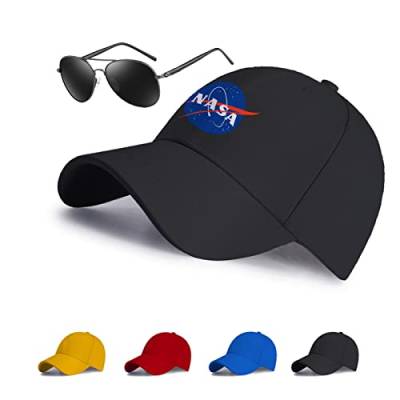 GLLUSA Feuchtigkeitsableitende Baseballkappe Für Die NASA Mit Sonnenbrille Atmungsaktive Snapback-Mütze Pferdeschwanzloch Dad-Mütze-Aufdruck Sportliche Ballkappe-Black||One Size von GLLUSA