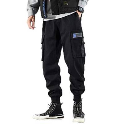 Streetwear Herren Cargo Haremshose Hip Hop Lässige männliche Trainingshose Joggerhose Harajuku Herrenhoses D08 Black Chinese Size XXL von GMFOSEOZ